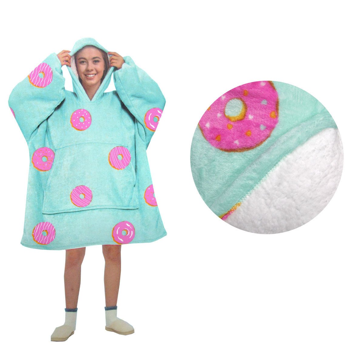 Blanket Hoodie with Sherpa Reverse Aqua Donuts - NuSea
